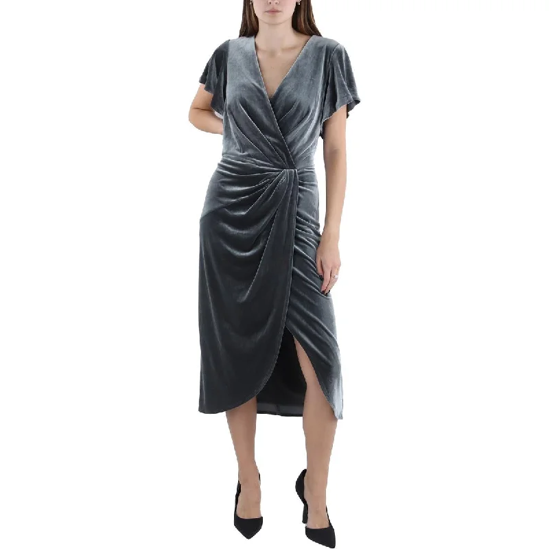 Lauren Ralph Lauren Womens Velvet Flutter Sleeve Midi Dress