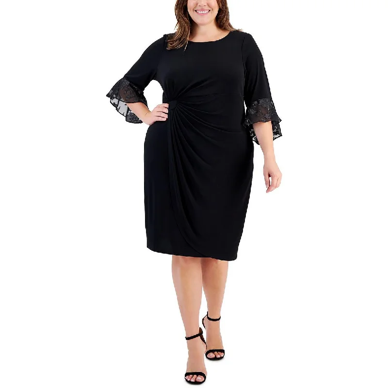 Connected Apparel Womens Plus Gathered  Midi Dress