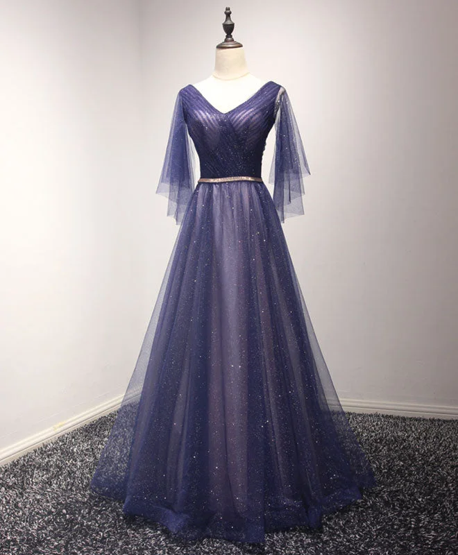 Simple V Neck Long Purple Prom Dress, Purple Long Evening Dress