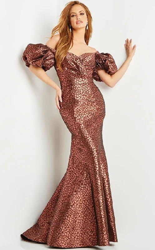 Jovani 09642 Bronze Sweetheart Neck Short Sleeve Evening Dress