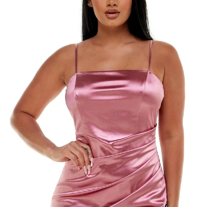 Emerald Sundae Junior's Ruched Asymmetric Bodycon Dress Pink Size Xx-Large