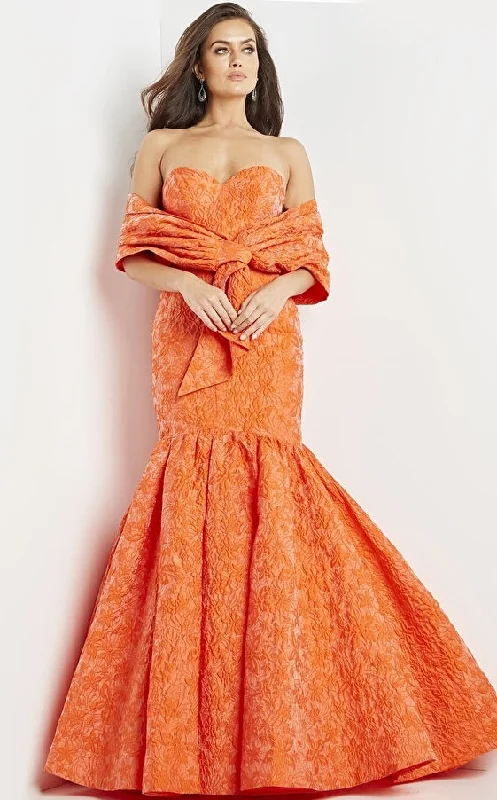 Jovani 22586 Orange Fit and Flare Strapless Evening Gown