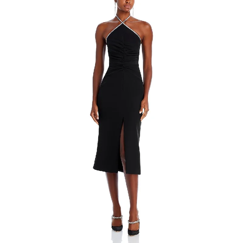 Halston Womens Piper Embellished Midi Cocktail And Party Dress