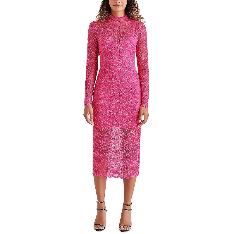 Steve Madden Womens Vivienne Lace Mock Neck Midi Dress