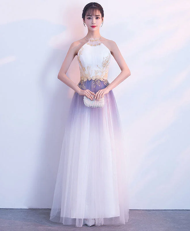 Unique Tulle Lace Applique Long Prom Dress, Tulle Evening Dress