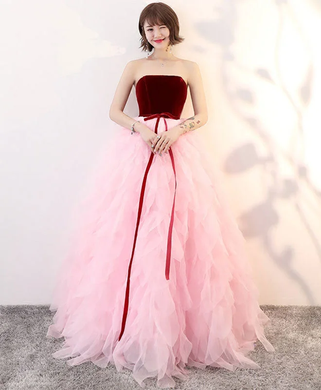 Cute Pink Tulle Long Prom Dress, Evening Dress