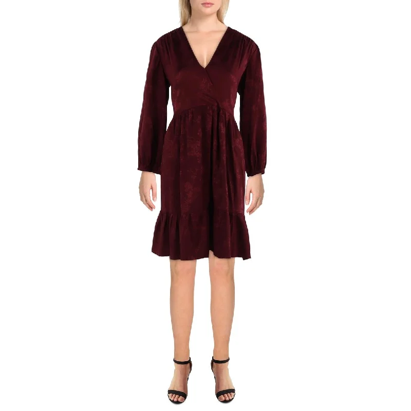 Sandra Darren Womens Silk Bishop Sleeve Midi Dress