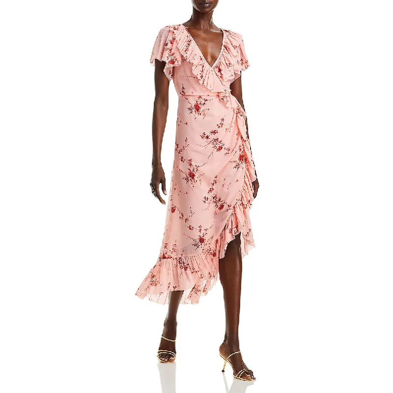 Cinq a Sept Womens Floral Print Hi-Low Midi Dress