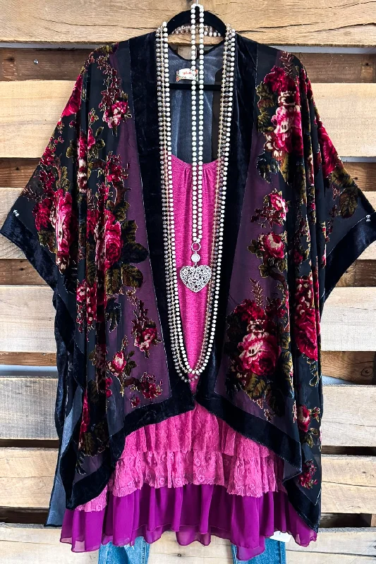 Velvet Garden Burnout Velvet Kimono - Peony