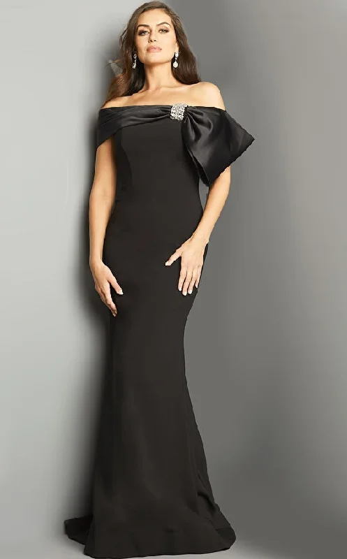 Jovani 07014 Black Fitted Off the Shoulder Evening Dress