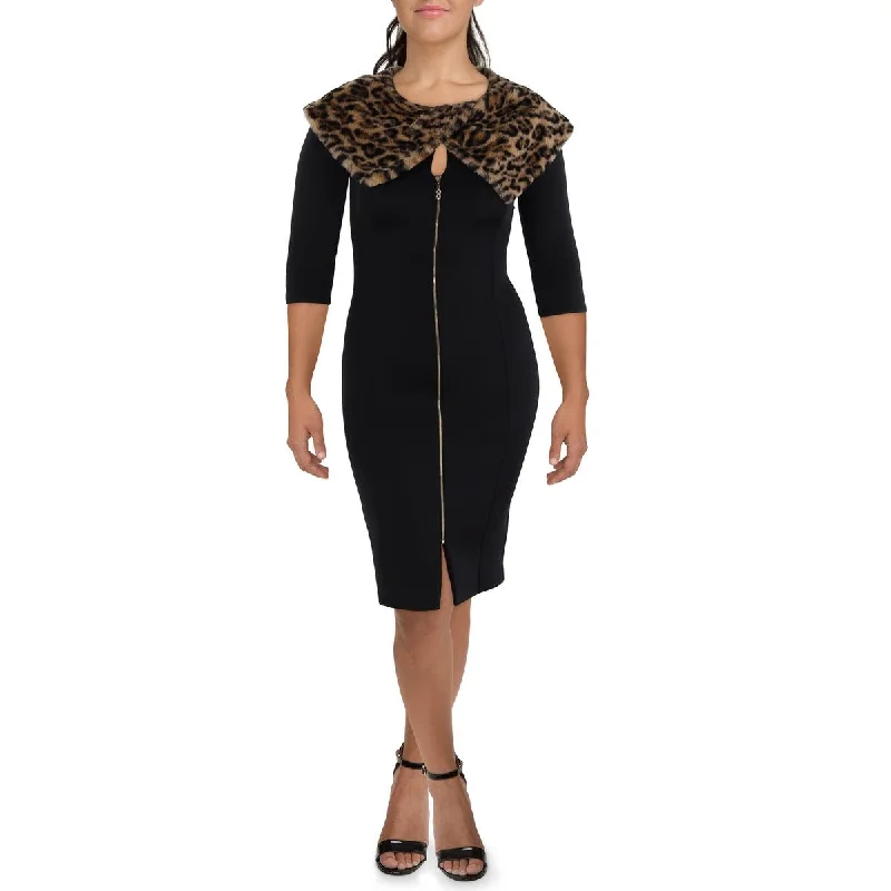 Vince Camuto Womens Plus Animal Print Faux Fur Midi Dress