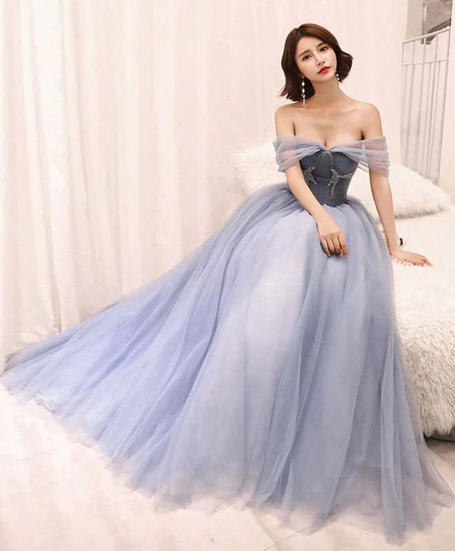 Gray Tulle Long Prom Dress, Gray Evening Dress