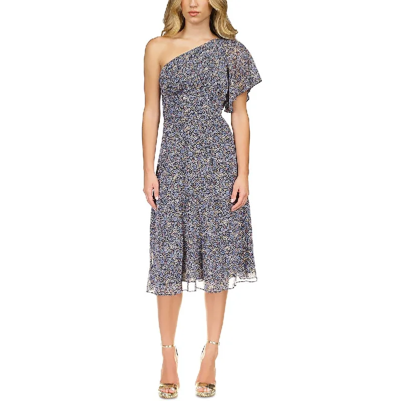 MICHAEL Michael Kors Womens Floral One Shoulder Midi Dress