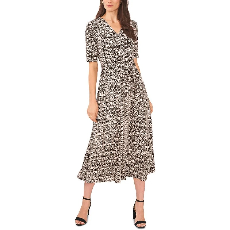 MSK Womens Printed Mid Calf Midi Dress