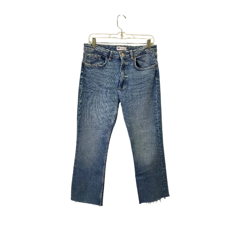 Jeans Straight By Zara In Blue Denim, Size:8