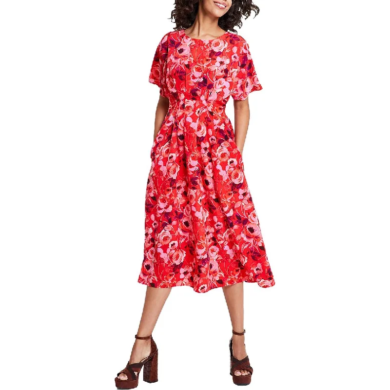 Kensie Womens Floral Pinktuck Midi Dress