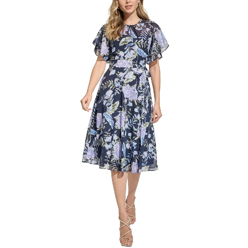 Jessica Howard Womens Floral Print Below Knee Midi Dress