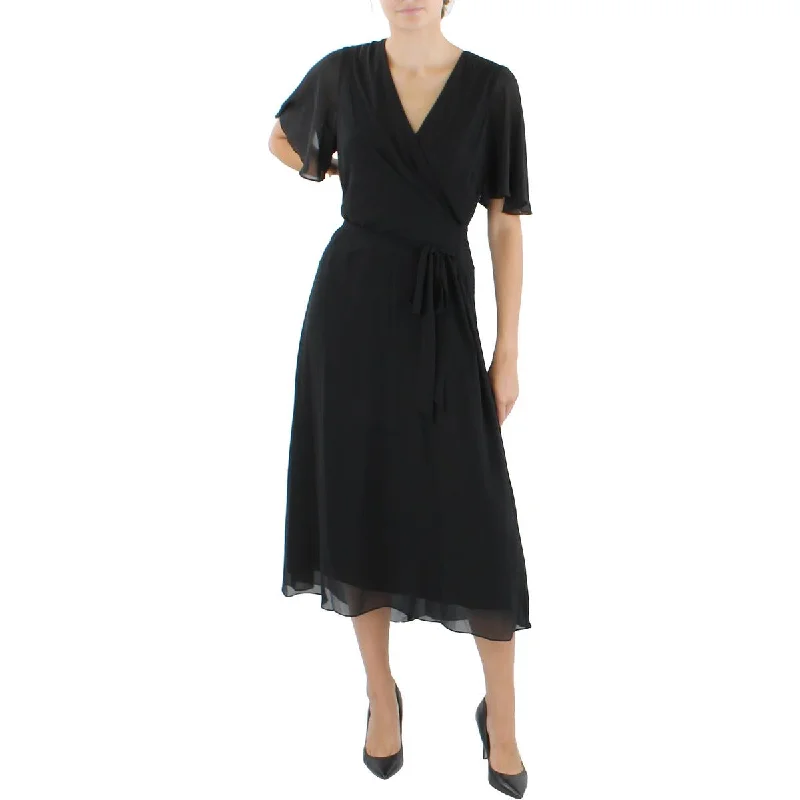 Lauren Ralph Lauren Womens Surplice Mid-Calf Midi Dress