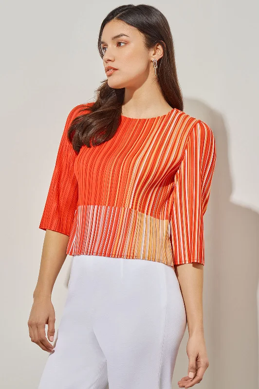 Plus Size Cropped Blouse - Fine Pleat Crepe de Chine