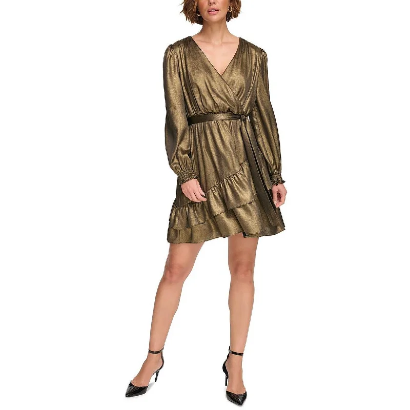 DKNY Womens DKNY  Metallic Midi Cocktail And Party Dress