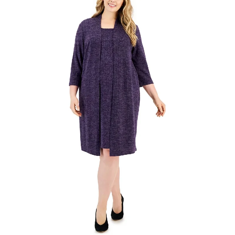 Connected Apparel Womens Plus Layered Midi Wear To Work Dress