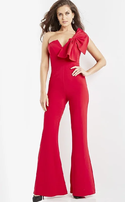 Jovani 09525 Red One Shoulder Evening Jumpsuit