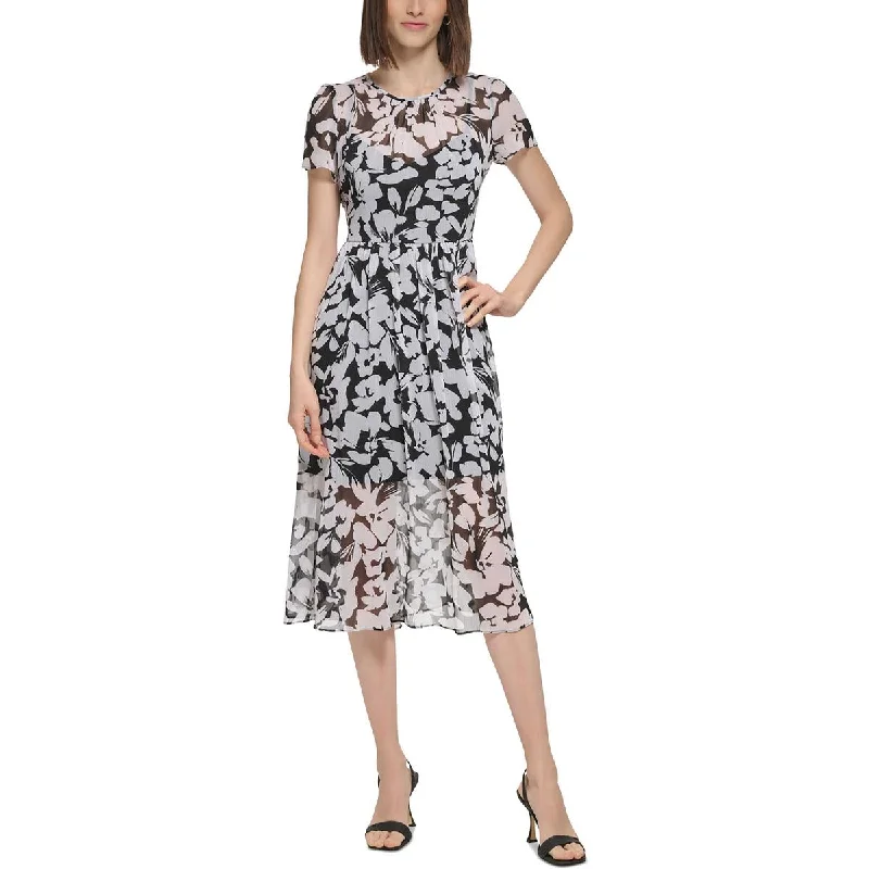 Calvin Klein Womens   Chiffon Sheer Midi Dress