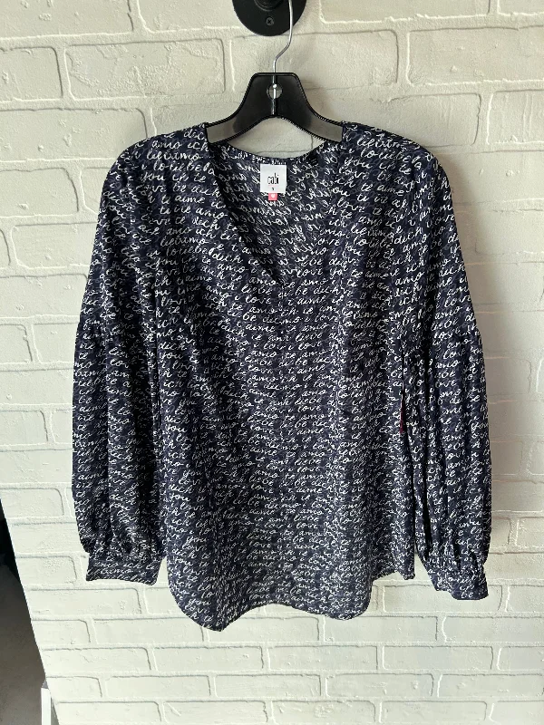 Top Long Sleeve By Cabi In Blue & White, Size: S