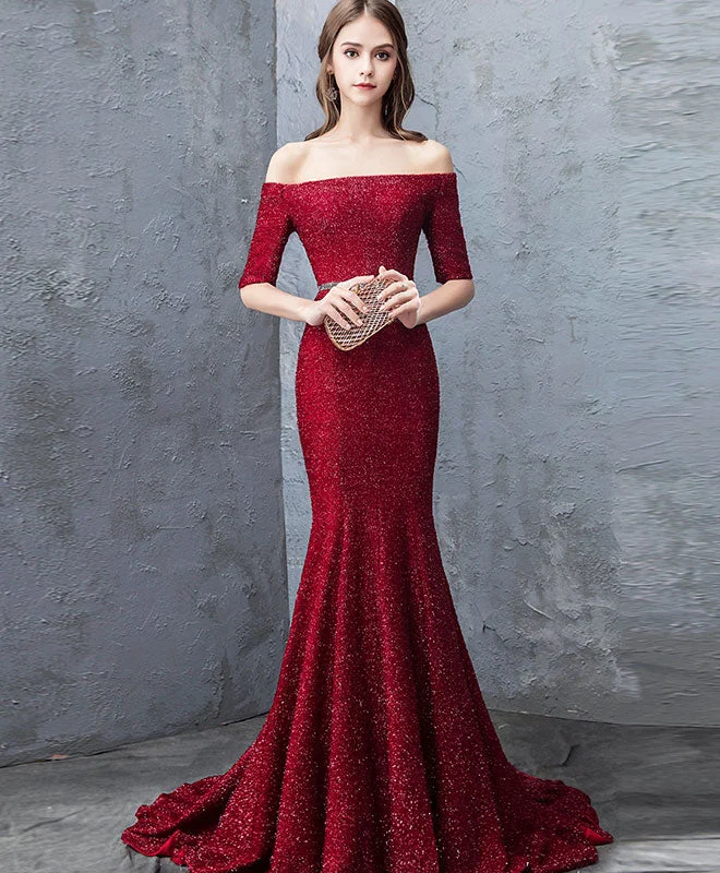 Unique Burgundy Mermaid Long Prom Dress, Burgundy Evening Dress