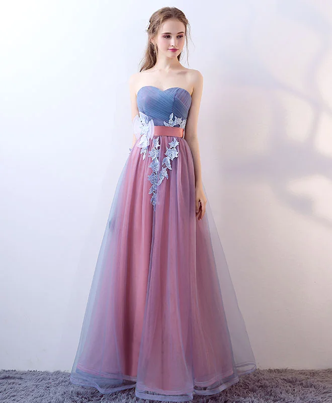 Gray Blue Tulle Long Prom Dress, Gray Blue Evening Dress