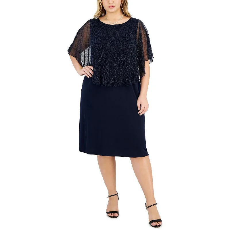 Connected Apparel Womens Plus Overlay Midi Cocktail And Party Dress