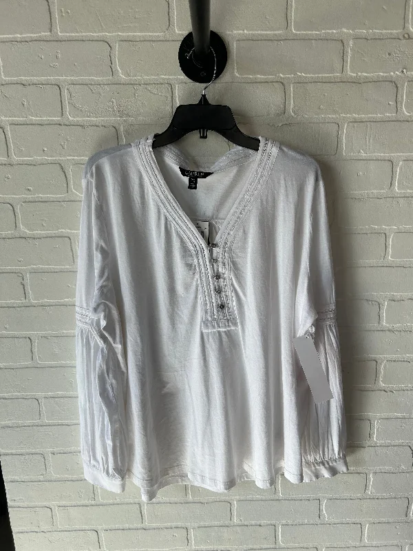 Top Long Sleeve By Lauren By Ralph Lauren In White, Size: 2x