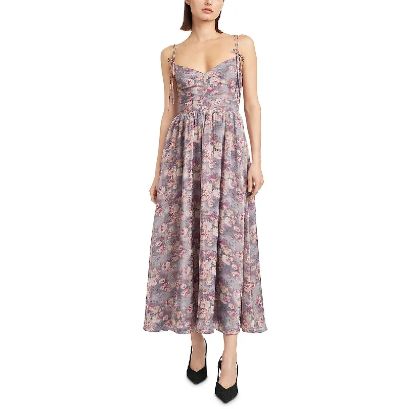 En Saison Womens Organza Metallic Floral Print Midi Dress