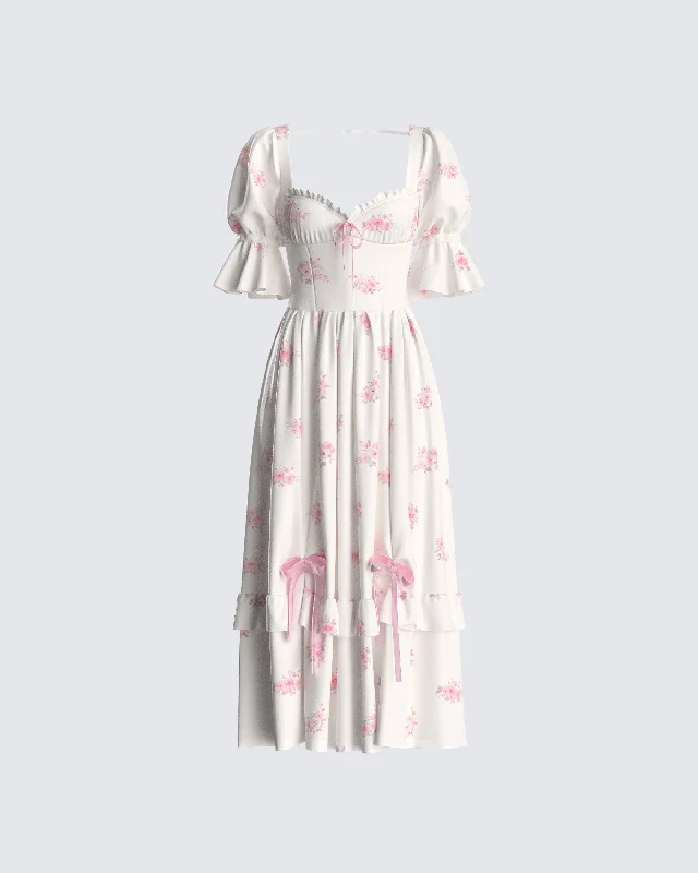 Lina Ivory Floral Midi Dress