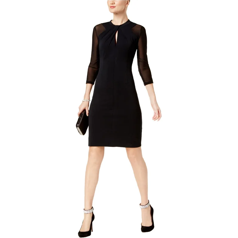 I-N-C Womens Illusion-Sleeve Bodycon Dress, Black, X-Small