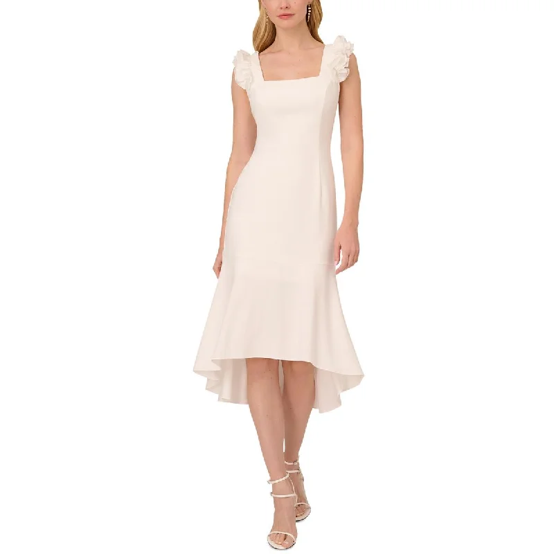 Adrianna Papell Womens Plus Crepe Ruffled Midi Dress