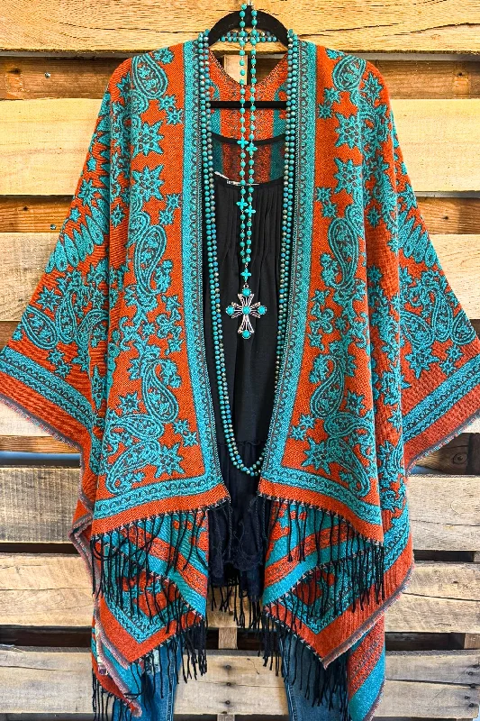 Trusting The Details Poncho - Orange/Turquoise