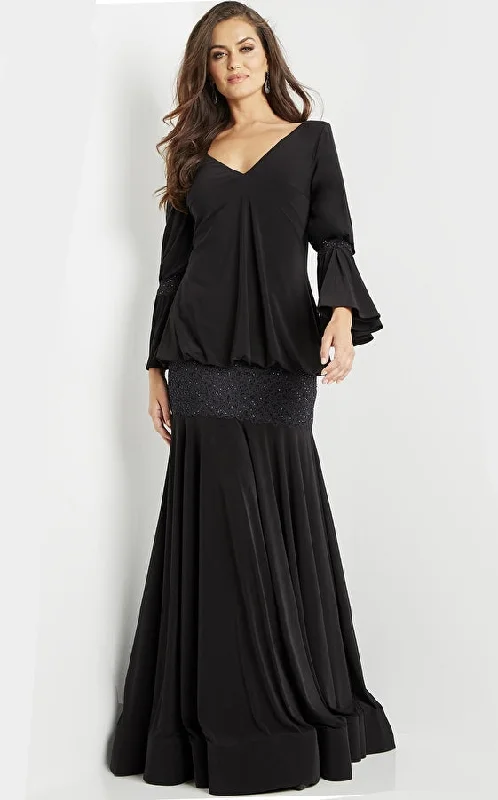 Jovani 07811 Black Long Sleeve V Neck Evening Gown