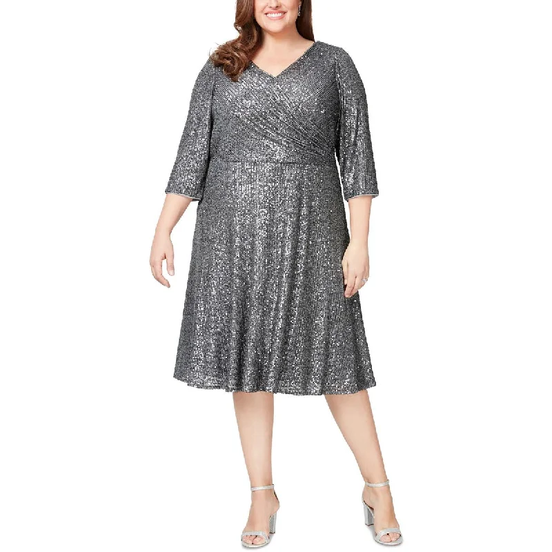 Alex Evenings Womens Plus Sequined Midi Cocktail And Party Dress