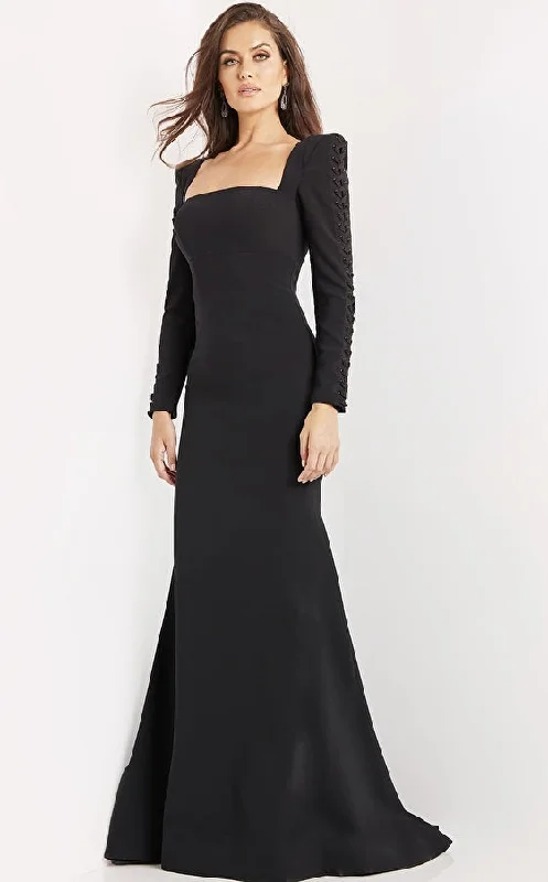 Jovani 09587 Black Long Sleeve Square Neck Evening Gown