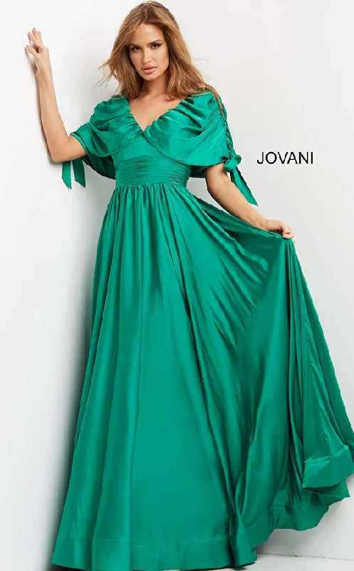 Jovani 07504 Emerald V Neck Ruched Bodice Evening Dress