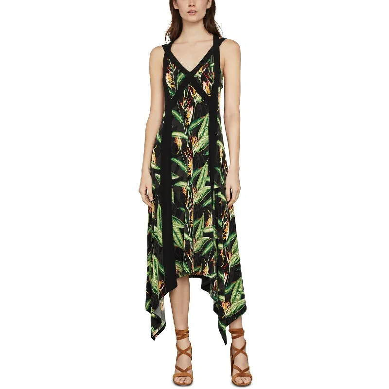 BCBGMAXAZRIA Womens Floral Print Tea Length Midi Dress