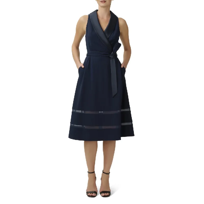 Adrianna Papell Womens Satin Trim Sleeveless Midi Dress