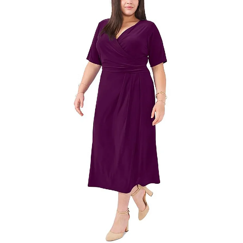 MSK Womens Plus Jersey V-Neck Midi Dress