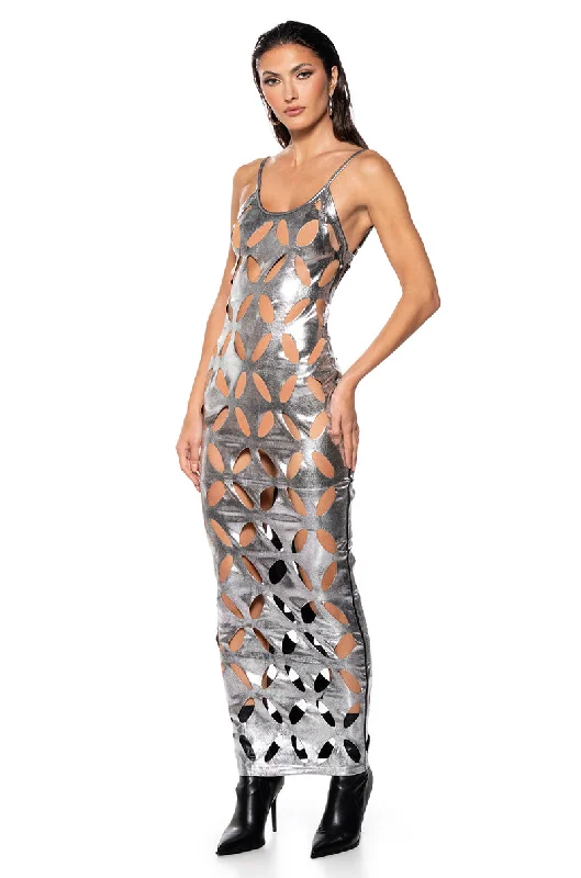 CUT IT OUT METALLIC MAXI DRESS