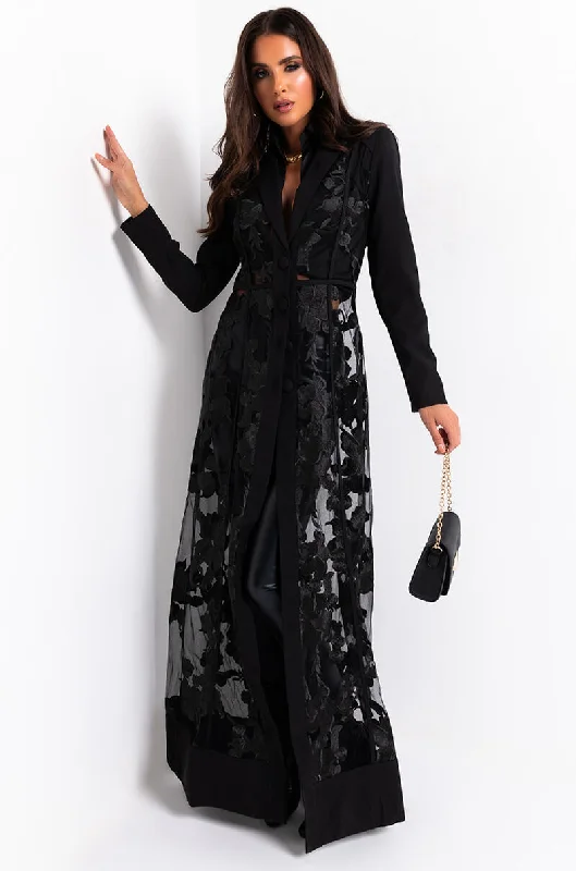 SHOWOUT LONG SLEEVE LACE MAXI DRESS BLACK