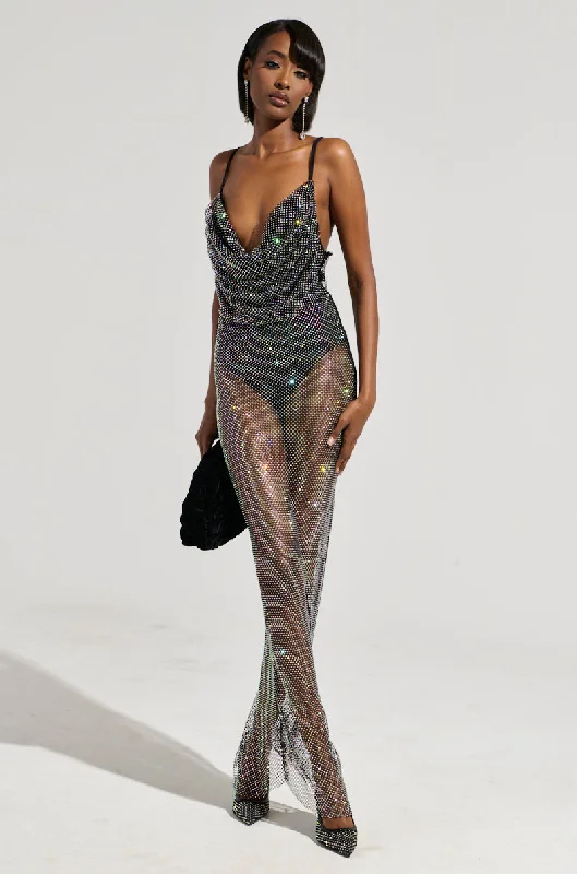 ACTIN BRAND NEW RHINESTONE MESH MAXI DRESS