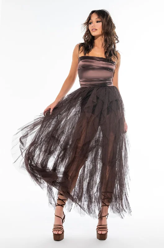 DIVINE TUBE MAXI TULLE DRESS BROWN