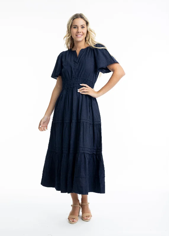 Orientique - Poplin Maxi Dress with Ruched Waist