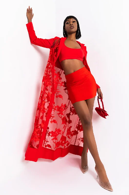 SHOWOUT LONG SLEEVE LACE MAXI DRESS RED